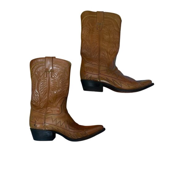 Vintage Cisco Western Leather Boots Mens 9.5 Camel Cowboy Embroidered Riding - Picture 3 of 14